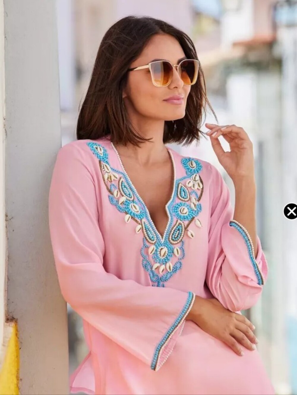 NEW Boston Proper Shell‎ Embellished V Neck Tunic Top Almond Blossom( Pink)